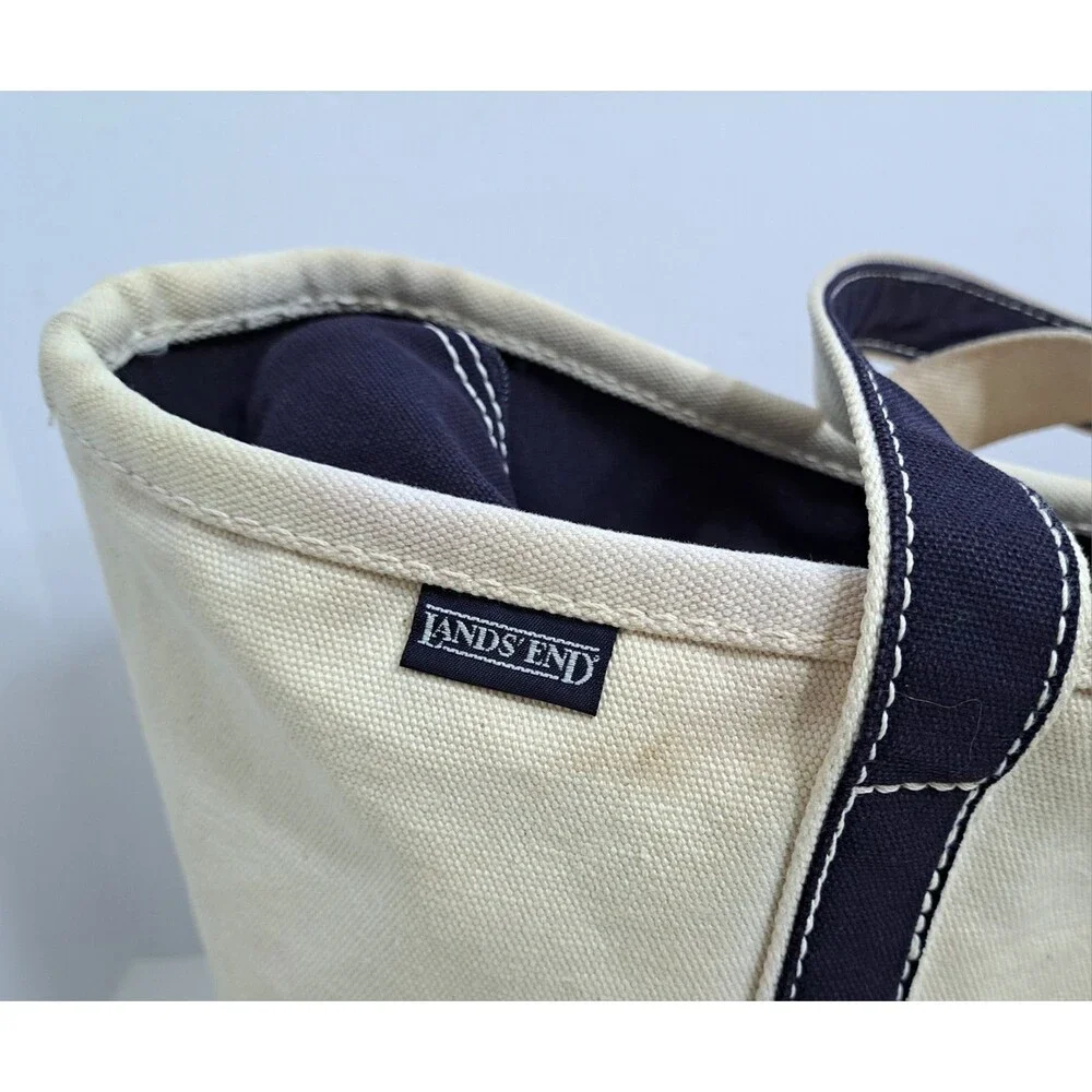 Vintage Lands End Canvas Boat Tote Beach Travel Bag Blue Large Philadelphia